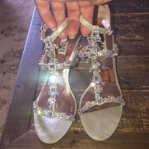 Badgley Mischka rhinestone gold heels